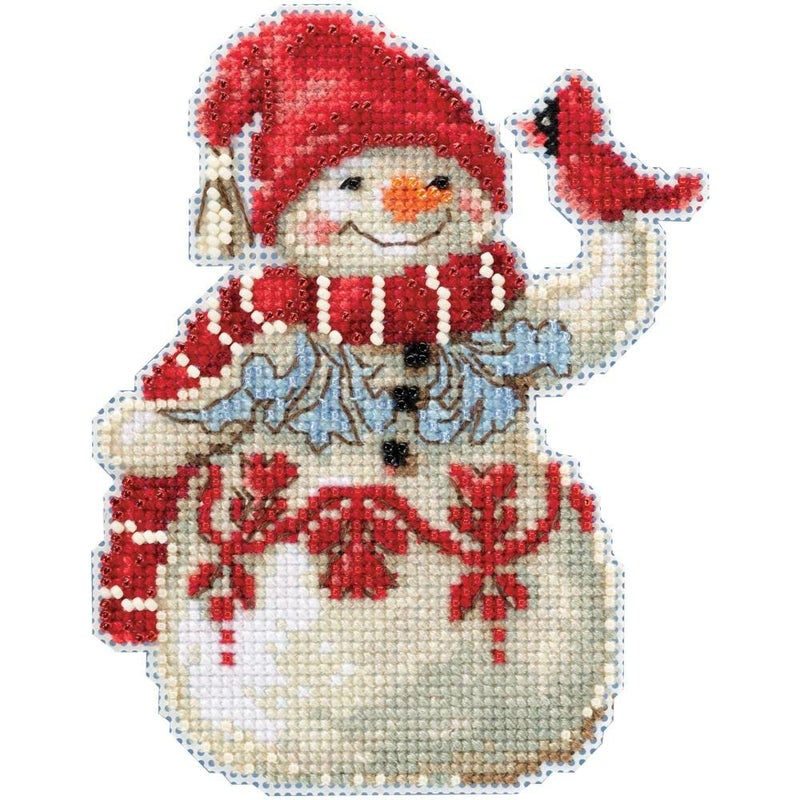 Mill Hill Snowman with Cardinal Counted Cross Stitch Ornament Kit Mill Hill 2019 Jim Shore JS201914 - Image 1